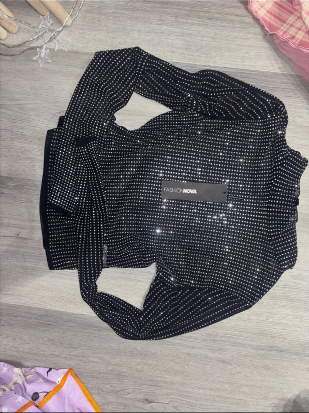 Fashion Nova Black Rhinestone Crewneck Sweater Top